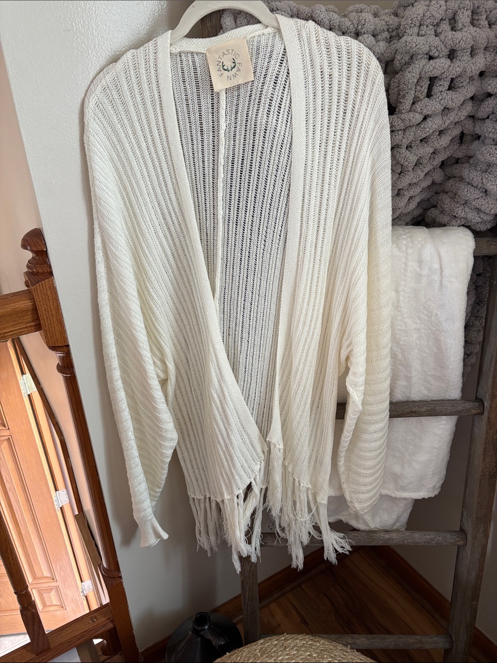 Fantastic Fawn Ivory Open-Front Fringe Cardigan